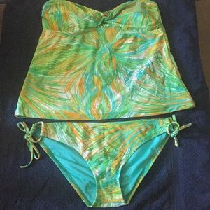 LAST CALL! Mossimo Green Floral Strapless Tankini L